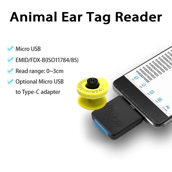 Carte EMID FDXB Animal ID Reader Micro USB RFID Ear Tag and Animal 134.2KHz Chip OTG Reader For Cattle