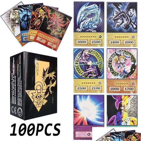 Kartenspiele 100 Stück Yu-Gi-Oh-Stilkarten Blaue Augen Dunkler Magier Exodia Obelisk Slifer Ra Yugioh Dm Klassischer Proxy DIY Kinder Geschenk Drop D Dh1Az