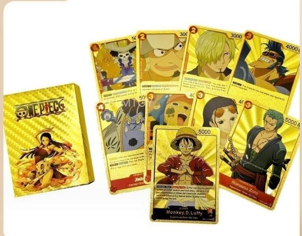 Juegos de cartas 55 Tarjetas de lámina de oro en inglés de One Piece Luffy Zoro Stam Manga Japanese Periferal Colección Drop entrega OTDI8