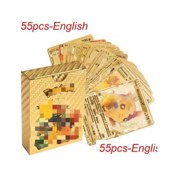 Jeux de cartes 55pcs cartes de feuille d'or jeu de cartes divertissement collection conseil bataille elfe fabricant anglais vente en gros livraison directe jouets Dhjwt