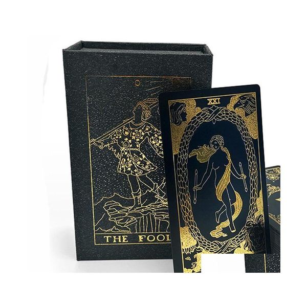 Juegos de cartas Black Gold Foil Tarot Plástico Impermeable Fl Edición en inglés Mago Deck Drop Entrega Juguetes Regalos Rompecabezas Dhg4E DH91C