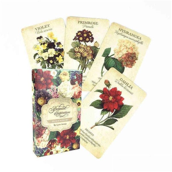 Juegos de cartas Inspiración botánica Oracle Cards Mysterious Divination Tarot Deck Juego de mesa Exquisite Flower Designfor Dhrdh