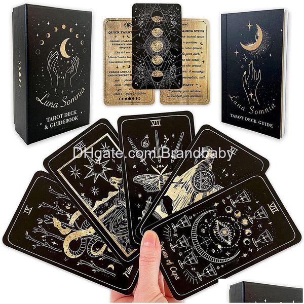 Juegos de cartas Luna Somnia Tarot Shores Of Moon Deck con guía Caja Juego 78 Cartas Completas FL Sueños estrellados Astrología celestial Witc Dhpll
