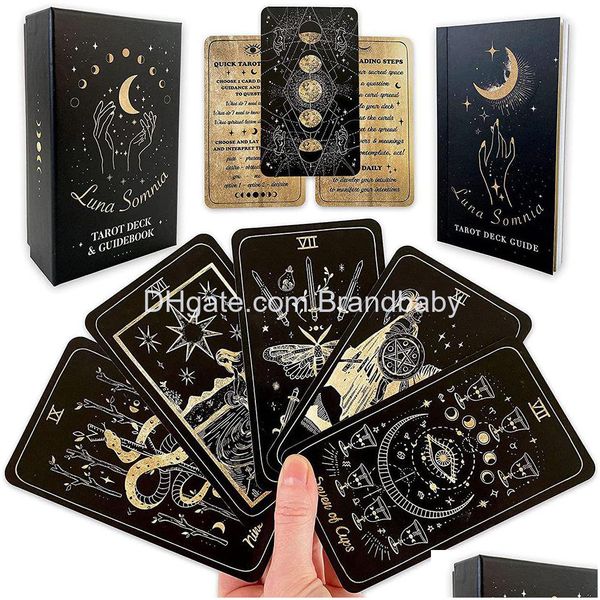 Juegos de cartas Luna Somnia Tarot Shores Of Moon Deck con caja de guía Juego 78 cartas completas Fl Starry Dreams Celestial Astrology Witc Dhcui