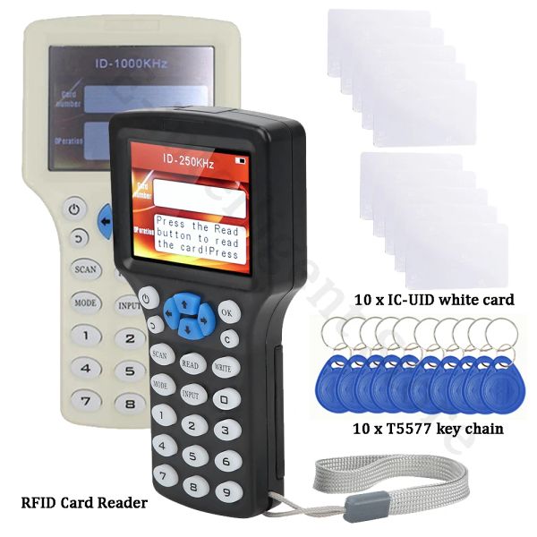 Carte Handheld 125KHz13.56 MHz 10 Fréquence RFID Duplicator Copier IC / ID Écrivain Programmer Carte avec réécriture T5577 Keyfobs