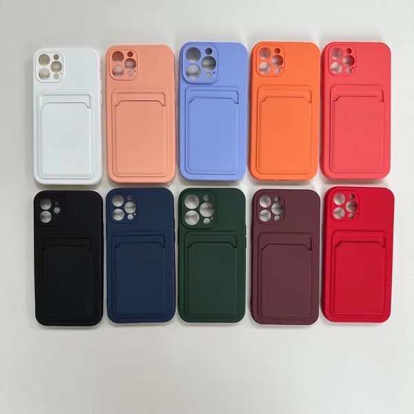 Étuis de porte-cartes pour iPhone 14 13 12 11 Pro Max XR Poche de fente pour carte de crédit Couverture de protection de téléphone en TPU souple avec protection d'objectif d'appareil photo