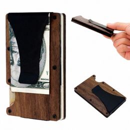 Porte-cartes en bois véritable mince portefeuille C sangle Busin crédit hommes minimaliste titulaire de la carte de luxe Mey Clip Porta Credencial n7N3 #