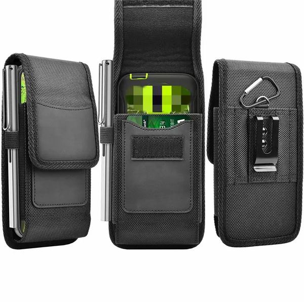 Titular de la tarjeta Clip de cinturón de nylon Cajas del teléfono celular Funda de cuero universal para iPhone Samsung Moto LG Riñonera Bolsa Funda con tapa Fundas móviles