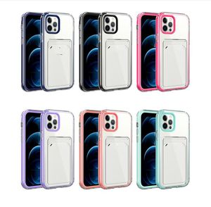 Cajas del teléfono del titular de la tarjeta para iPhone 12 11 Pro Max XS Clear Wallet Credit Slot Soft TPU Cover