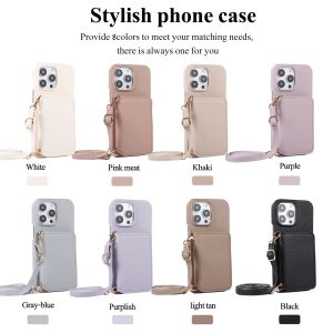 Case de teléfono de cuero de billetera de billetera para la tarjeta para iPhone 15 14 más 13 12 11 11 Pro Max Lanyard Cadena Cordil