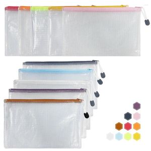 Titulaires de cartes 10 pcs / lot Sacs à stylos Gridding Sac à fermeture éclair étanche Produits de classement de documents Dossier de poche Fournitures scolaires de bureau en plastique