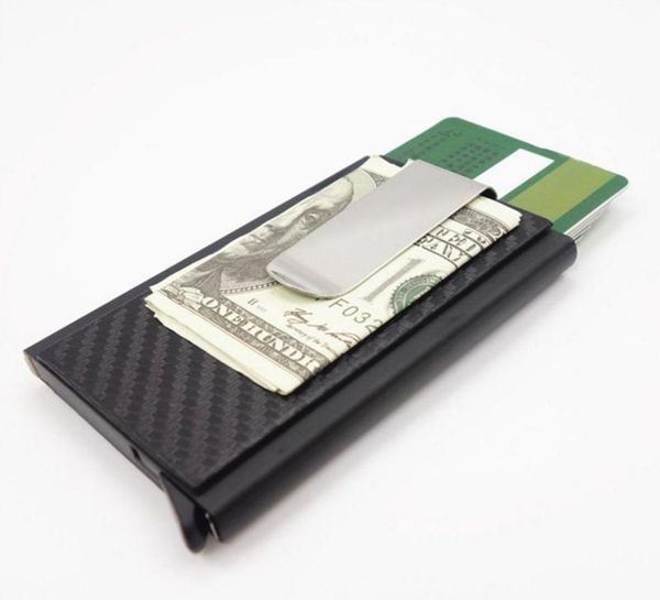 Cartes Cartes 2021 Mini Slim Wallet Slide Case en fibre de carbone PU Cuir RFID Portefeuille ID en aluminium avec Cash Clip5614018