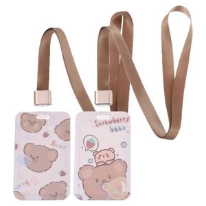 Porte-cartes 2 pièces dessin animé mignon ours pendentifs Bus Case identité Badge couverture ID crédit titulaire banque