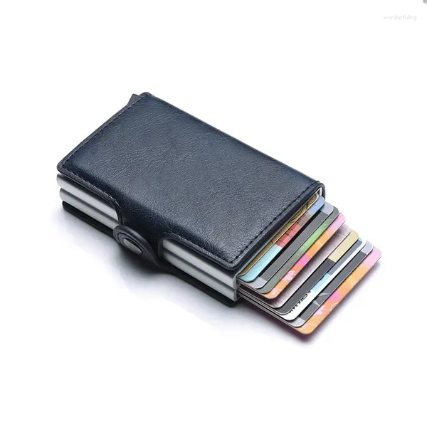 Titulaires de cartes Porte-fibre de carbone Hommes Double Anti-Banque Titulaire de la carte Portefeuille en métal Business Cadeau minimaliste