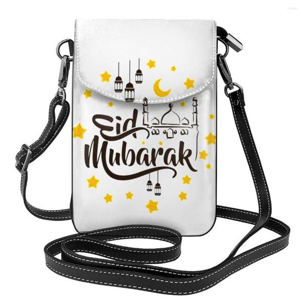 Titulares de tarjetas Eid Mubarak Al Fitr Bolso de hombro Happy Stars Bolsos de negocios de cuero divertidos Bolsos de mujer Regalos Monedero