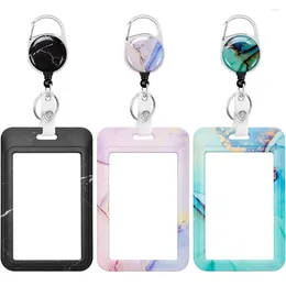 Titulaires de cartes Femmes à la mode Porte-badge d'identification en marbre rose avec bobine rétractable Porte-clés Nom Clip