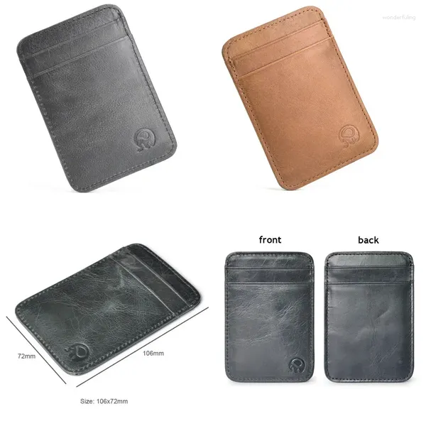 Titulares de tarjetas Funda de cuero genuino Mini titular de identificación Monedero pequeño para hombre Slim Men Wallet Retro Cow