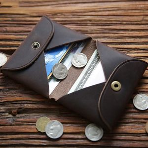 Porte-cartes porte-cartes en cuir véritable pour hommes peau de vache Vintage fait à la main court pliant mince petit ID portefeuille porte-monnaie étui sac