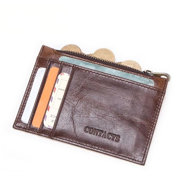 Porte-cartes en cuir véritable porte-monnaie mince hommes avec fenêtre d'identification Mini porte-monnaie 1030