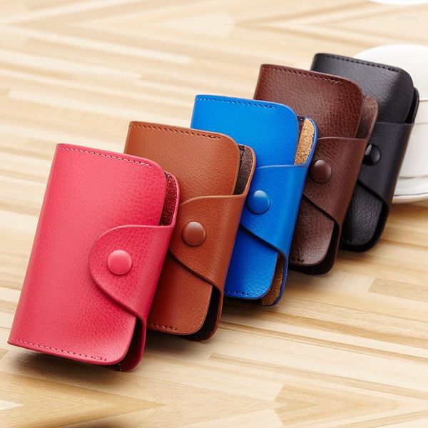 Porte-cartes en cuir véritable porte-carte d'identité d'organe indépendant simple couleur bonbon banque portefeuille boucle sac nom personnalisé