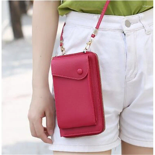 Porte-cartes en cuir véritable Mini épaule bandoulière sac femme sangles réglables fermeture éclair messager multi-cartes fentes téléphone de couleur unie