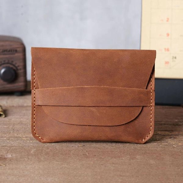 Porte-cartes fait à la main en cuir véritable portefeuille pour hommes Vintage court mince mâle sacs à main porte-monnaie mince sac moraillon étui