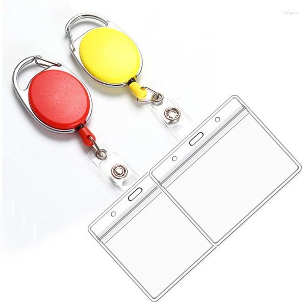 Portatarjetas con carretes de insignia retráctiles Clip nombre suministros escolares de oficina funda protectora de identidad