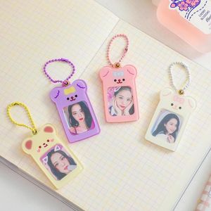 Kaarthouders Korea Acryl PO -frame Pandent Kawaii Bear Diy Keychain Pocard Holder Girls Kpop Idol Postcard School Stationery