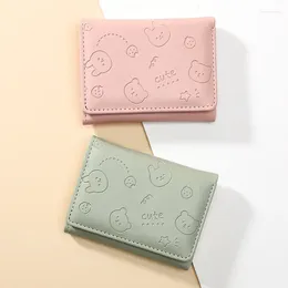 Kartenhalter Koreanische Version der kleinen Geldbörse Weiblicher Cartoon-Druck Frische faltende PU-dreifache Modetasche