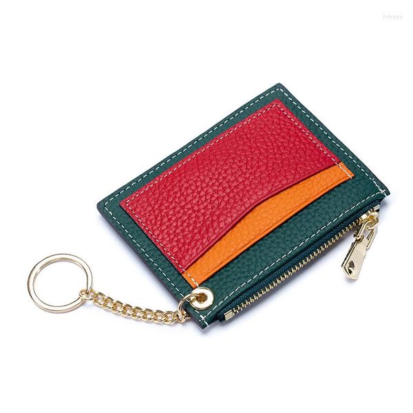 Porte-cartes femmes coréennes sac en cuir véritable mode dames porte-monnaie Mini mince banque ID titulaire fermeture éclair porte-clés petit portefeuille