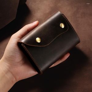 Porte-cartes porte-monnaie en cuir portefeuille Vintage couverture en peau de vache plusieurs petits sacs à main femme hommes rétro café cadeau clé pièce organiser sac