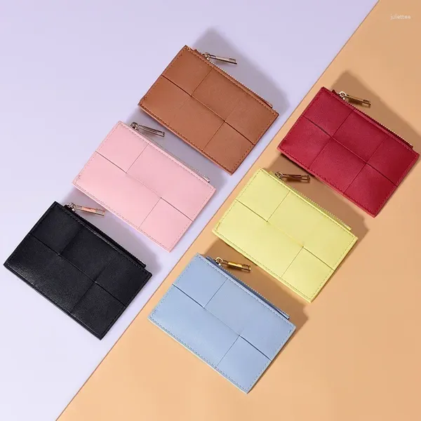 Porte-cartes portefeuille du design de luxe portefeuille pour femme nom personnalisé tissage support de mode tissé à carreaux à glissière à glissière