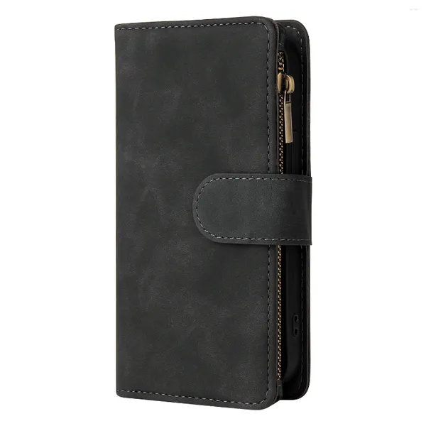 Cartes Carte Luxury Inspired with Zipper Folio Livre Couverture Téléphone Portefeuille Flip Portefeuille pour iPhone 14 Pro Max