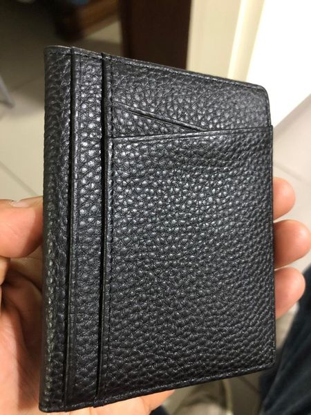 Tarjeteros de cuero genuino para hombre, billetera delgada de Color sólido para hombre, funda de identificación delgada informal para hombre, monedero negro útil