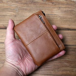 Porte-cartes NZPJ Porte-monnaie en cuir avec fermeture éclair pour homme Première couche en cuir de vachette Mini sac à main court