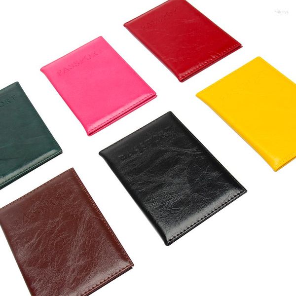 Porte-cartes Porte-passeport en cuir ciré à l'huile PU véritable couverture de sac court billet couleur bonbon mince Portable