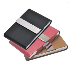 Titulaires de cartes Porte-affaires en cuir PU avec boucle magnétique Slim Pocket Nom en acier inoxydable ID Case