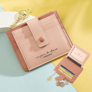 Titulaires de cartes Porte-cartes en cuir PU pour femmes Mini portefeuilles Ultra-mince ID Bank Business Card Holder Cover Sac Porte-monnaie avec porte-clés