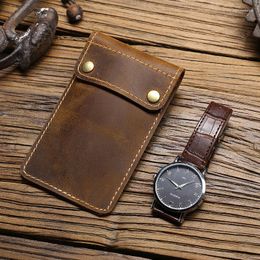 Titulares de tarjetas Retro Crazy Horse Bolsa de reloj de cuero Conveniente Funda de almacenamiento creativa Caja de una pieza para hombres Hombre