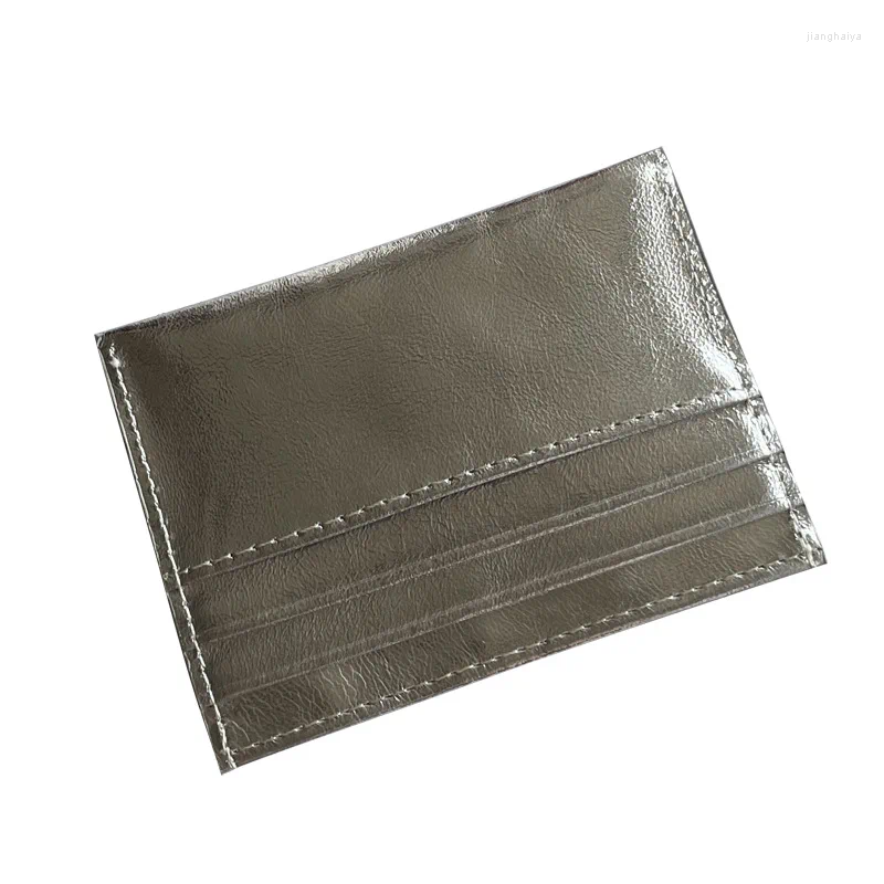 Card Holders Silver-tone Case Genuine Leather Women Elegant Coin Purse Cowhide Organizer For Business ID S