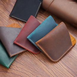 Porte-cartes Simple Crazy Horse Leather Retro Men Casual Wallet Clip