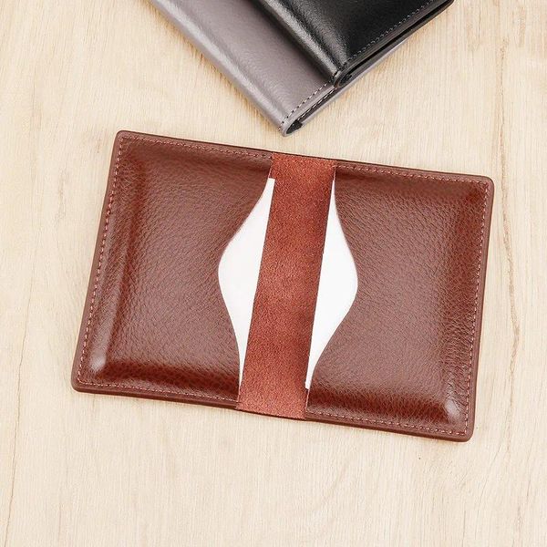 Titulaires de cartes Slim Compact Titulaire en cuir véritable Petite banque Credit ID Case Haute capacité Mini portefeuille mince pour hommes