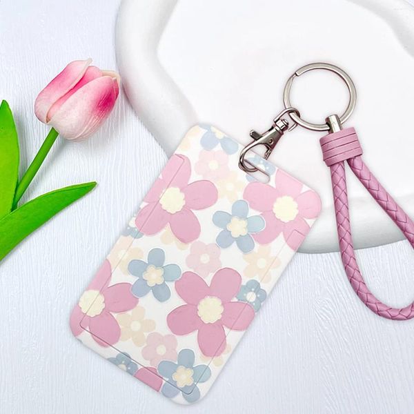 Porte-cartes d'identité d'étudiant, couvercle en plastique ABS avec sangle de cou, sac à fleurs colorées, support de Bus pour femmes et filles, sacs avec lanière