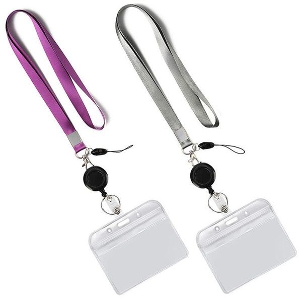 Porte-cartes couverture transparente avec lanière couleur unie sangle de cou pour clés ID Gym téléphone sangles travail porte-Badge corde