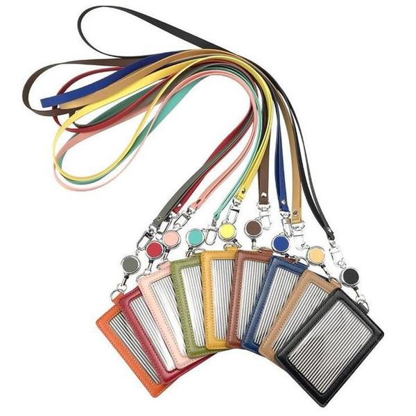 Titulaires de cartes Couverture de travail verticale PU pour Weomen Filles Employés du personnel Poitrine ID Tag Bureau Porte-badge Bus avec Lanyard258q