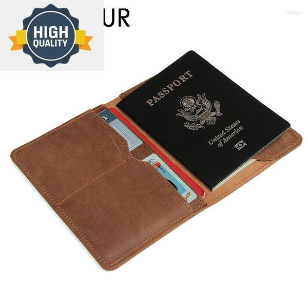 Titulares de tarjetas Vintage Crazy Men Horse Cuero Pasaporte Cubierta Unisex Genuino Titular Caso Mujeres Marrón