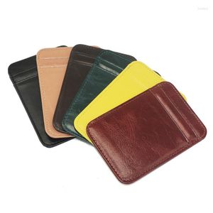 Porte-cartes Porte-cartes d'identité en cuir ultra-mince pour femmes et hommes Mini portefeuilles minces Voyage Business Credential Case Clip Cardholder