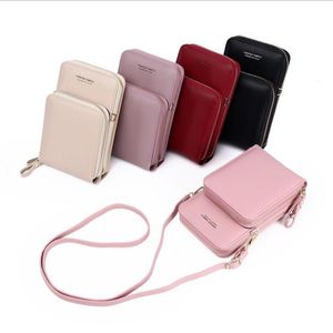 Kaarthouders vrouwen tassen zachte lederen portefeuilles mobiele telefoon portemonnee Crossbody schouderriem PU handtas voor vrouwelijke vrouwen Messenger Bag