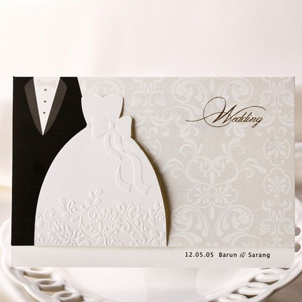 Carte Invitation Wedding White Lovers de style vêtements de style invitations de mariage Cartes avec personnalisation d'impression en gros