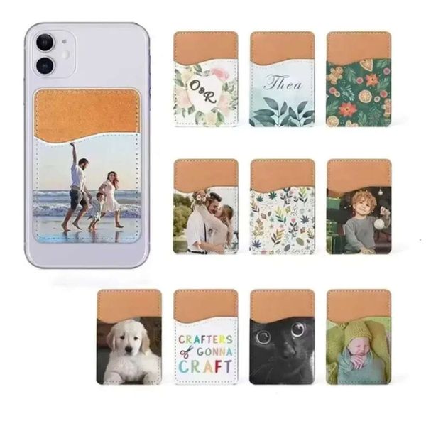 Carte Mobile Sublimation Holder Pu Leather Phone Back Back Sticker Adhesive White Blank Money Pocket Credit Cards Covers Cadeaux de Noël FY5494 SS1222 S